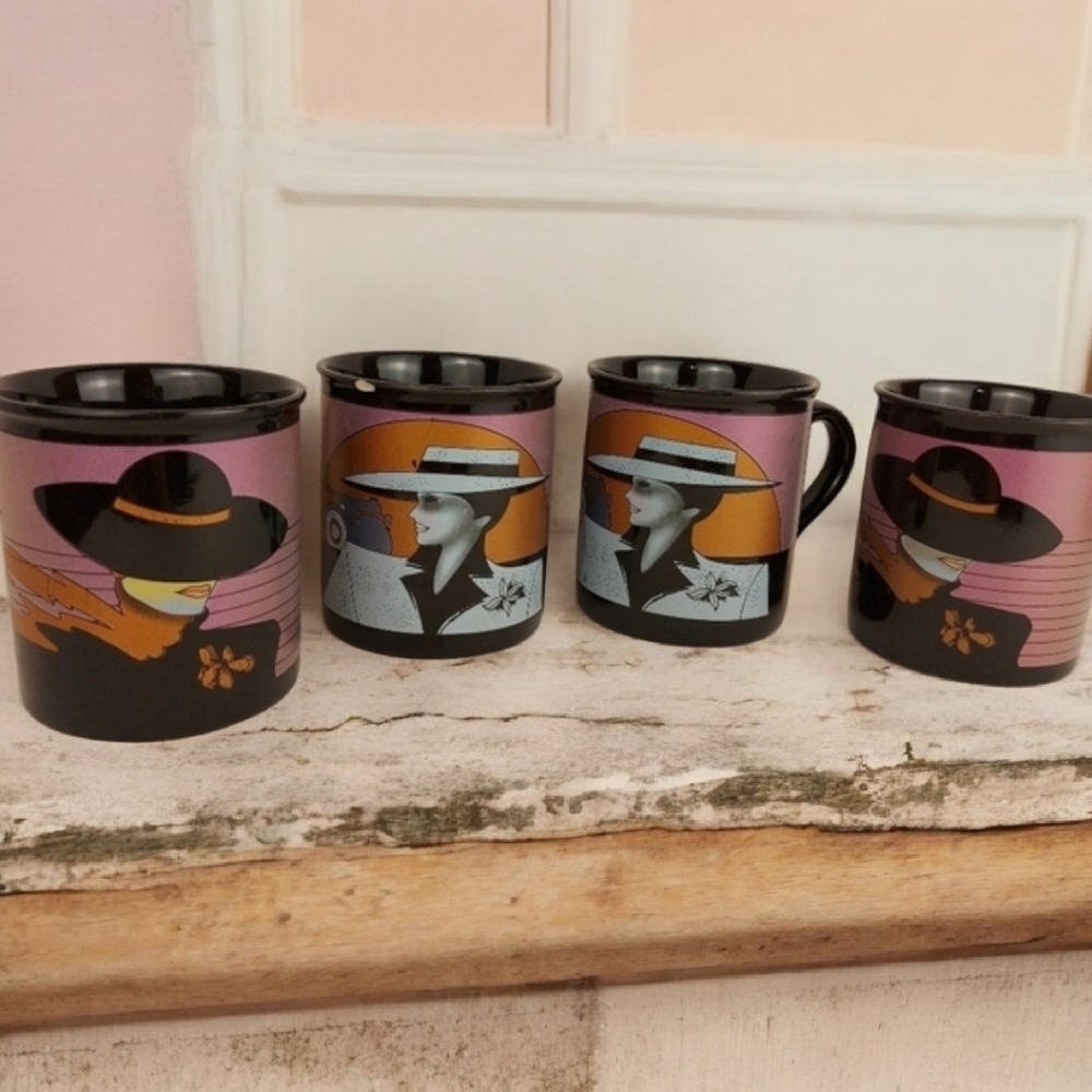 Vintage '80 Pat Nagel Style coffee mug art deco cups lot of 4